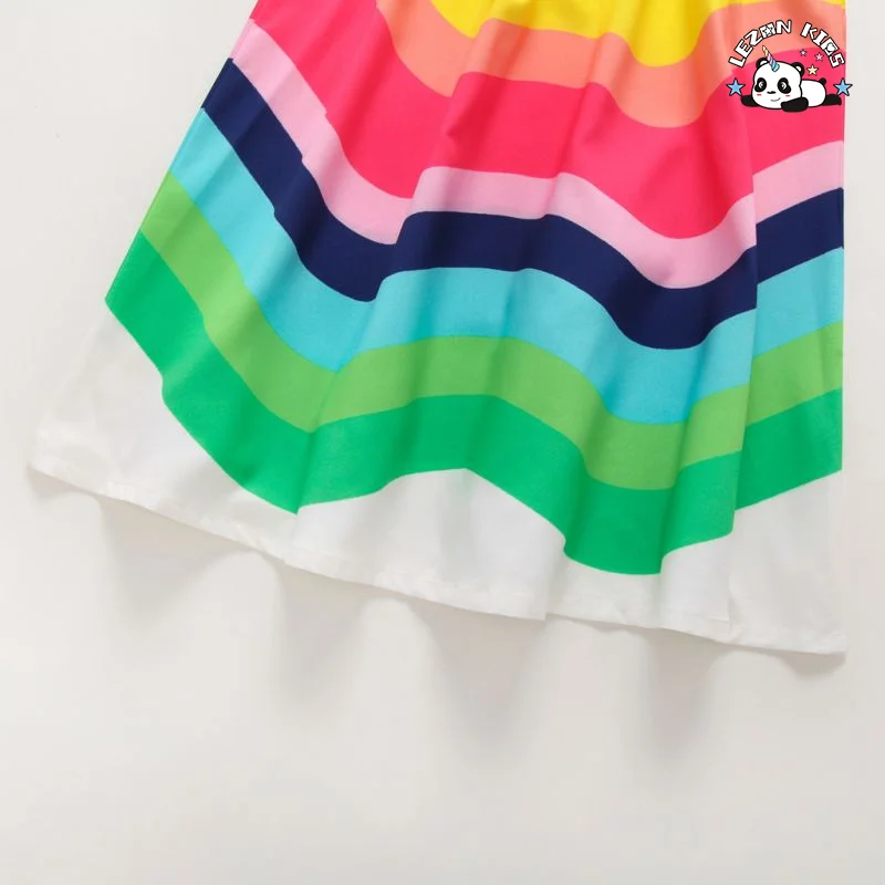 LEZONKIDS - Customizable Summer Chiffon Sleeveless Strap Dress Girls Fashion Rainbow Print Princess Dress